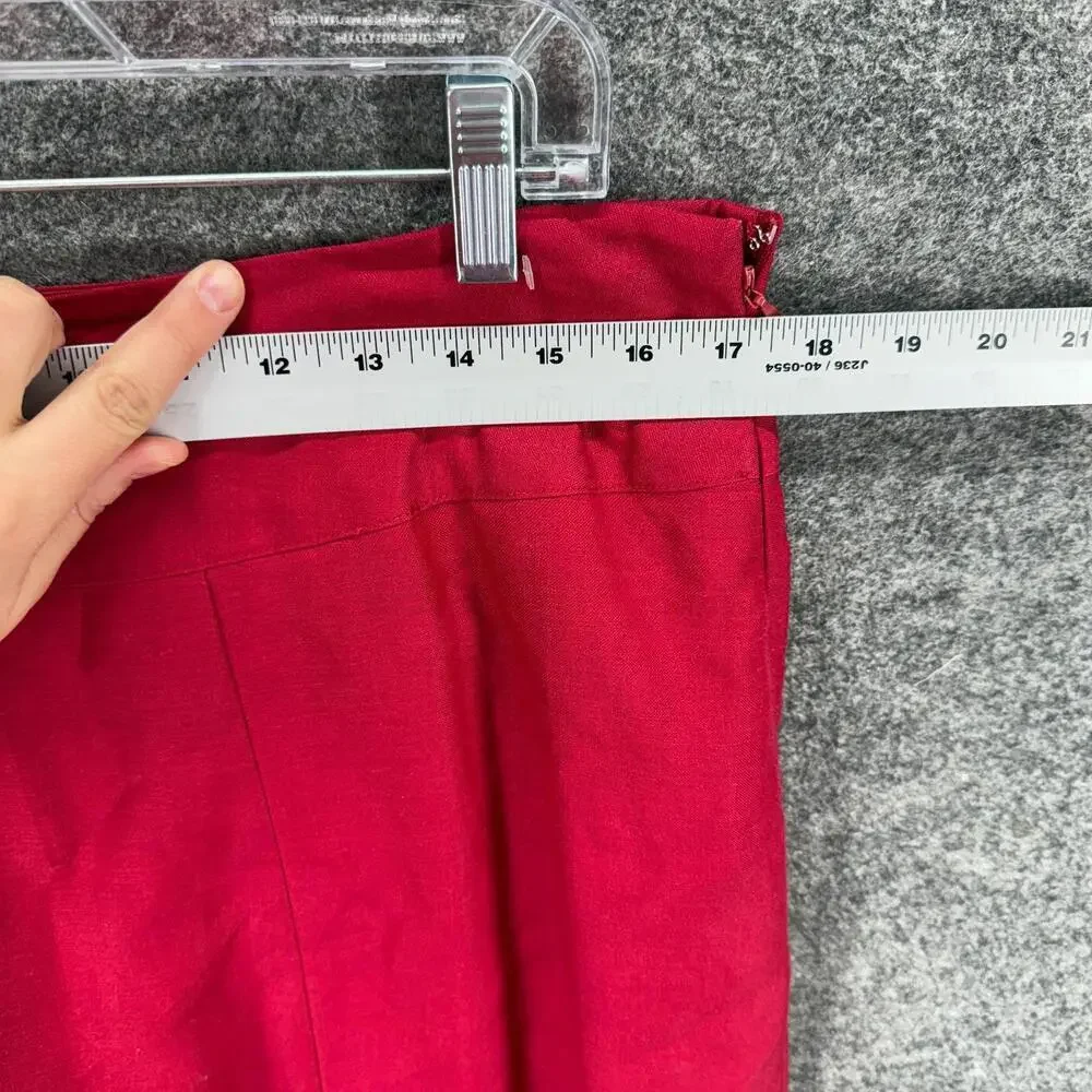 Ashley Stewart Skirt Women 1X Plus Red A-Line Midi Zipper Mid Rise Linen Lined